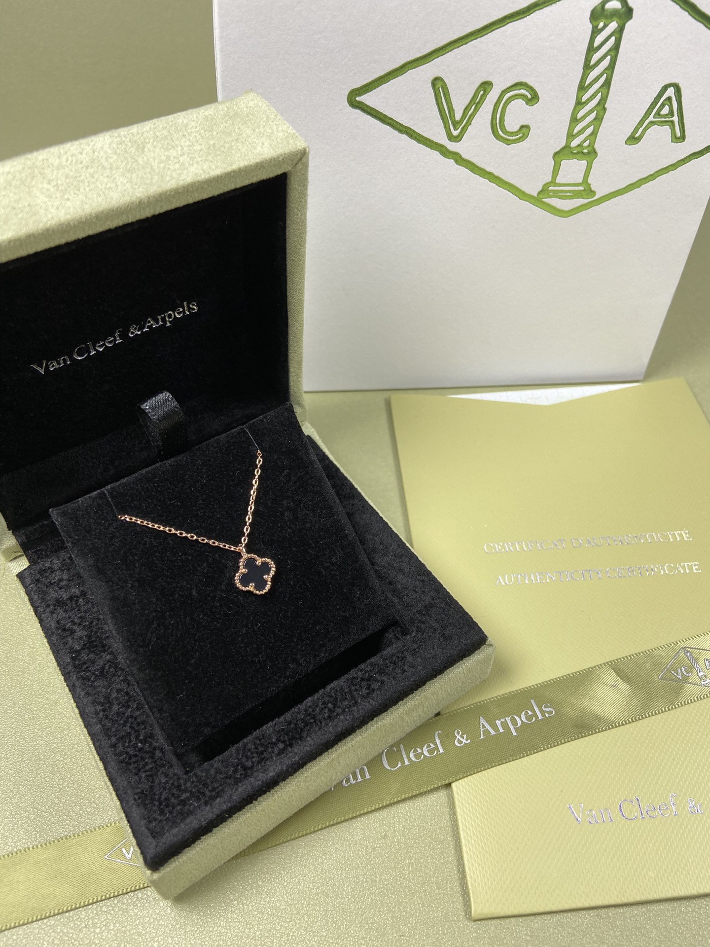 Van Cleef & Arpels mini black onyx four-leaf clover necklace