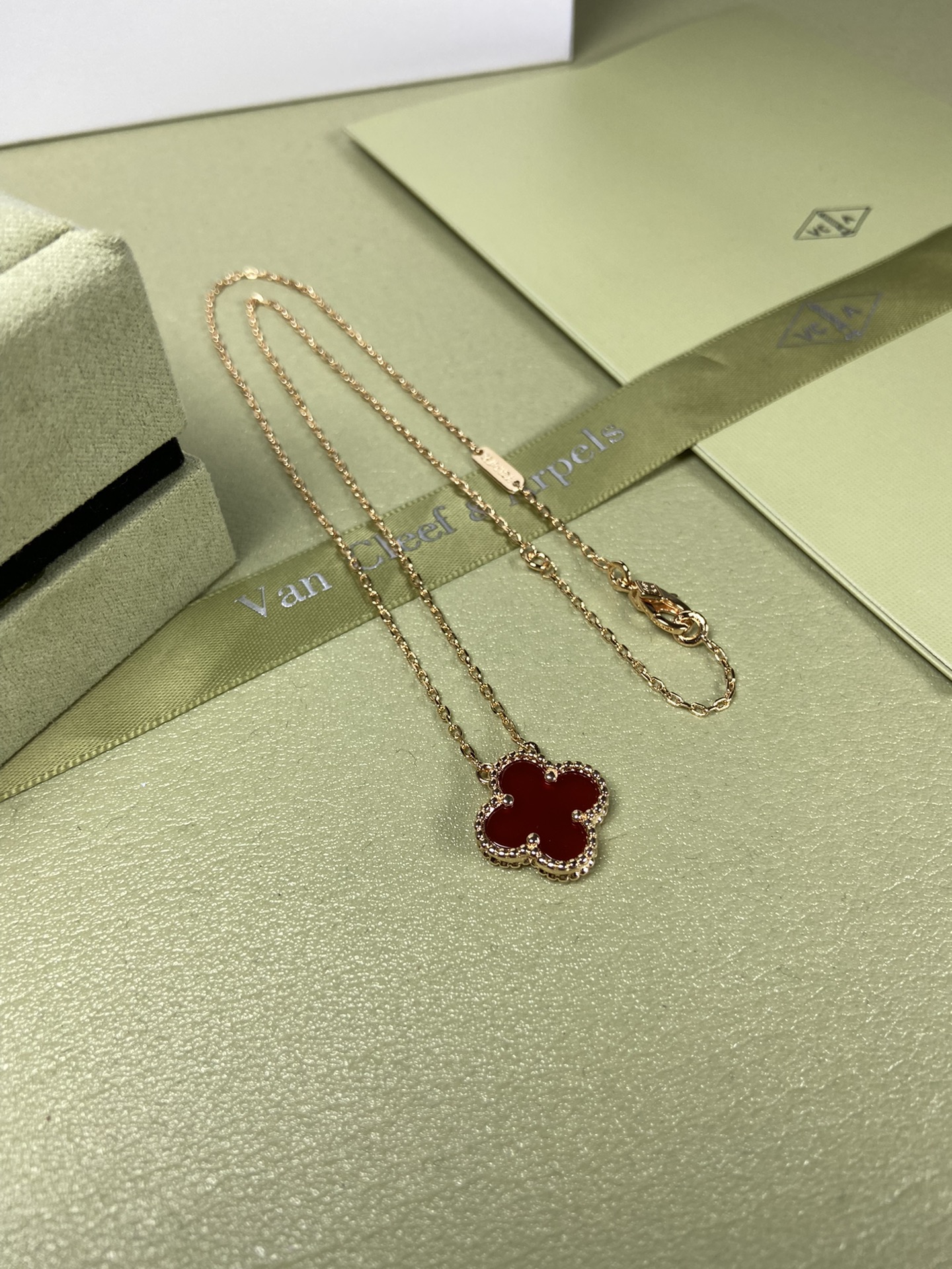 Van Cleef & Arpels carnelian four-leaf clover necklace