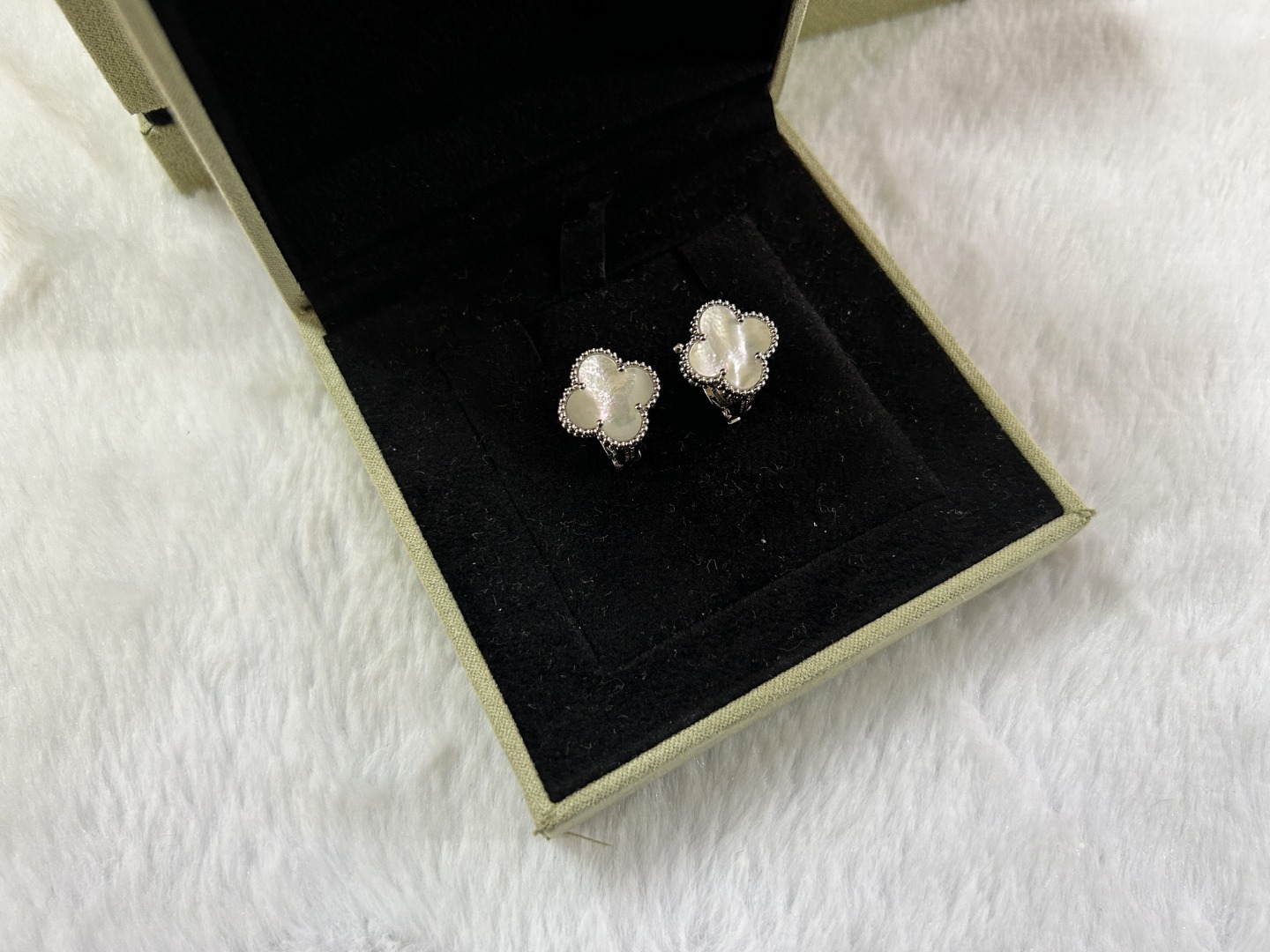 Van Cleef & Arpels white mother-of-pearl four-leaf clover stud earrings
