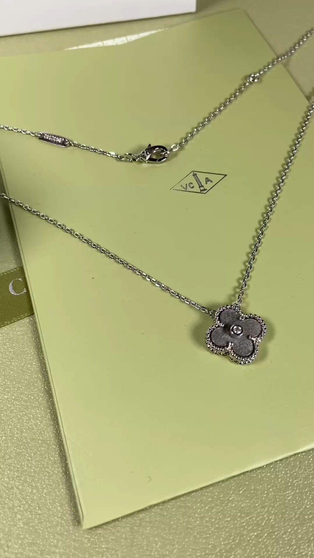 Van Cleef & Arpels obsidian four-leaf clover necklace