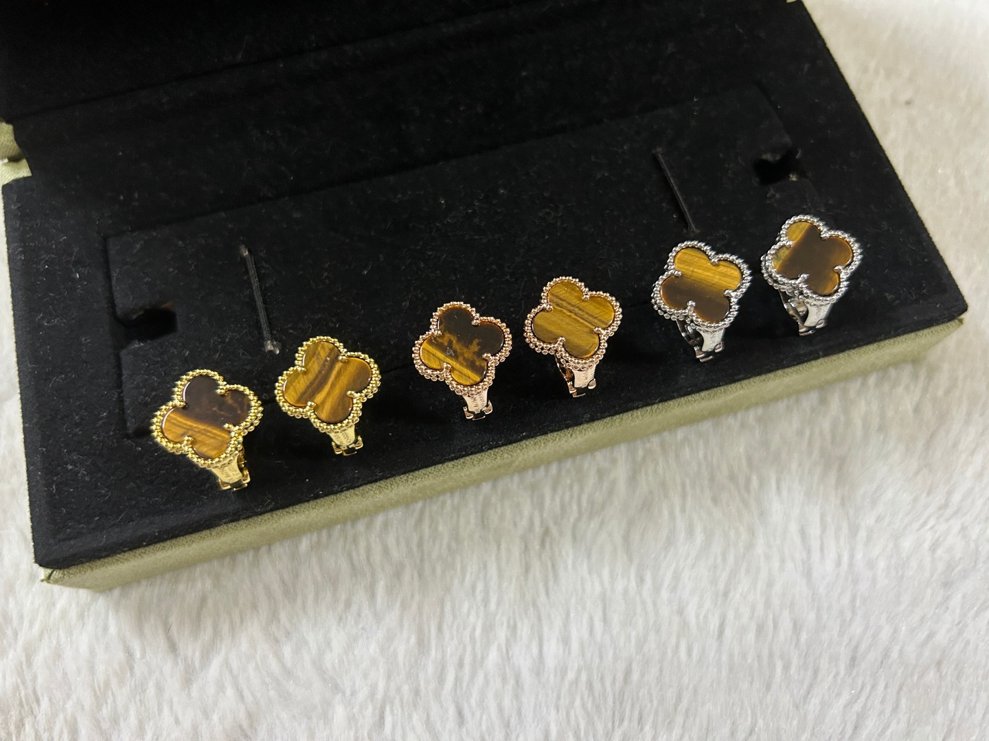 Van Cleef & Arpels Tiger's Eye Clover Earrings