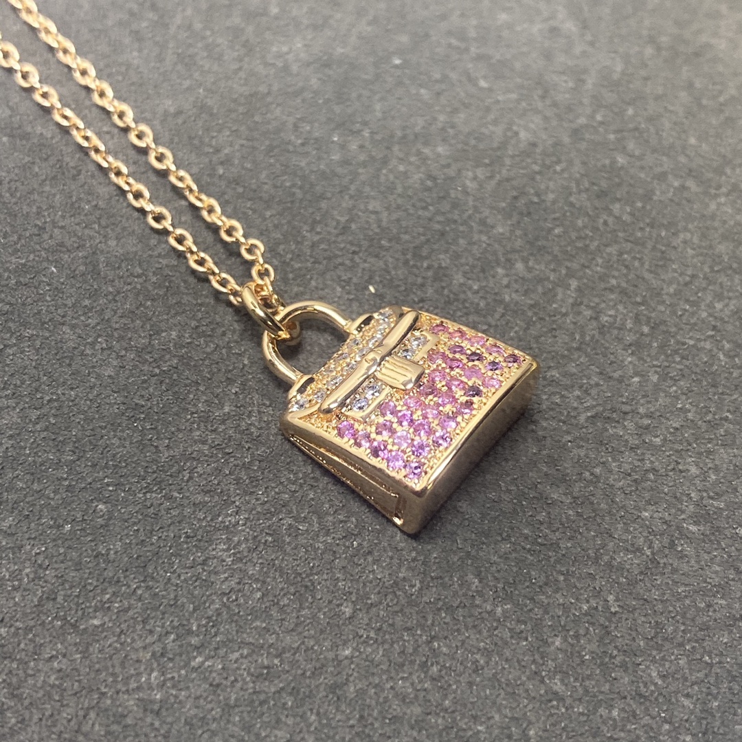 Hermes necklace New pink white diamond bag necklace