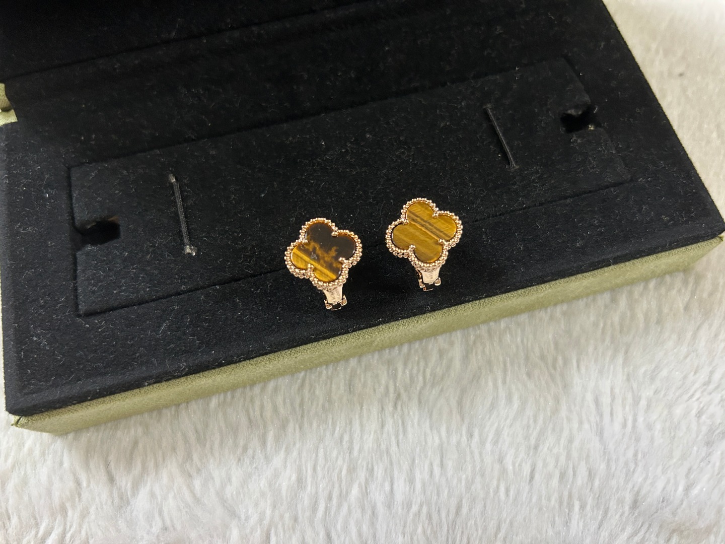 Van Cleef & Arpels Tiger's Eye Clover Earrings