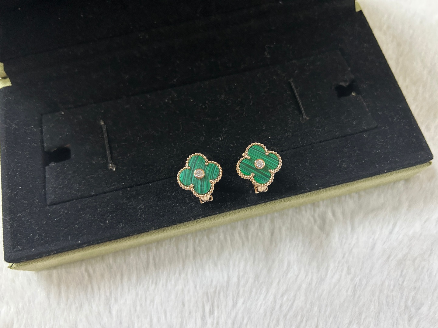 Van Cleef & Arpels Malachite Four-Leaf Clover Earrings