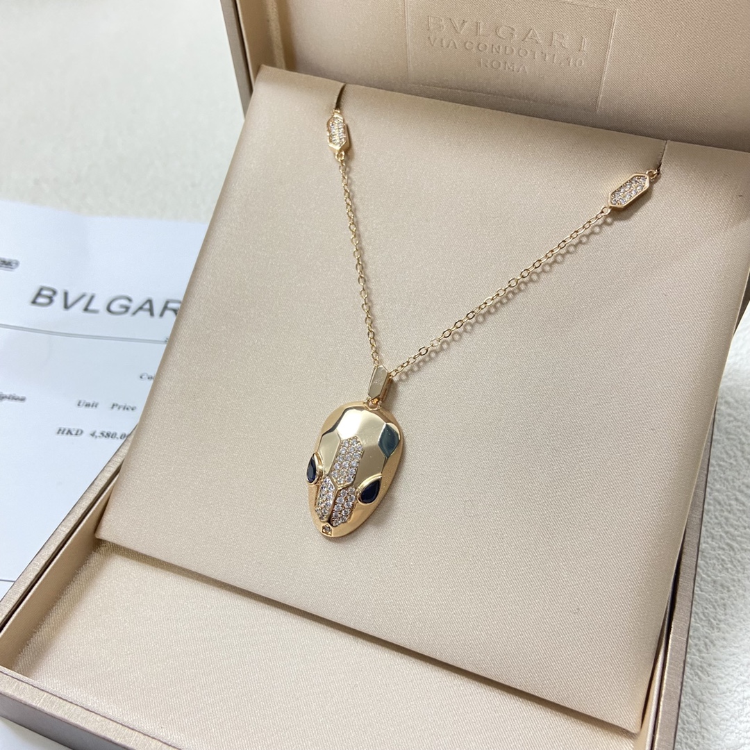 Bulgari necklace Prissed half-diamond snake head necklace