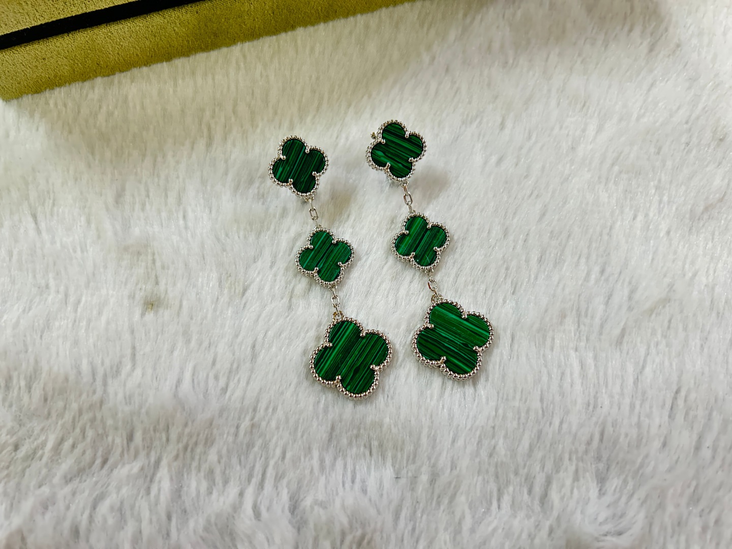 Van Cleef & Arpels Malachite Four-Leaf Clover Earrings