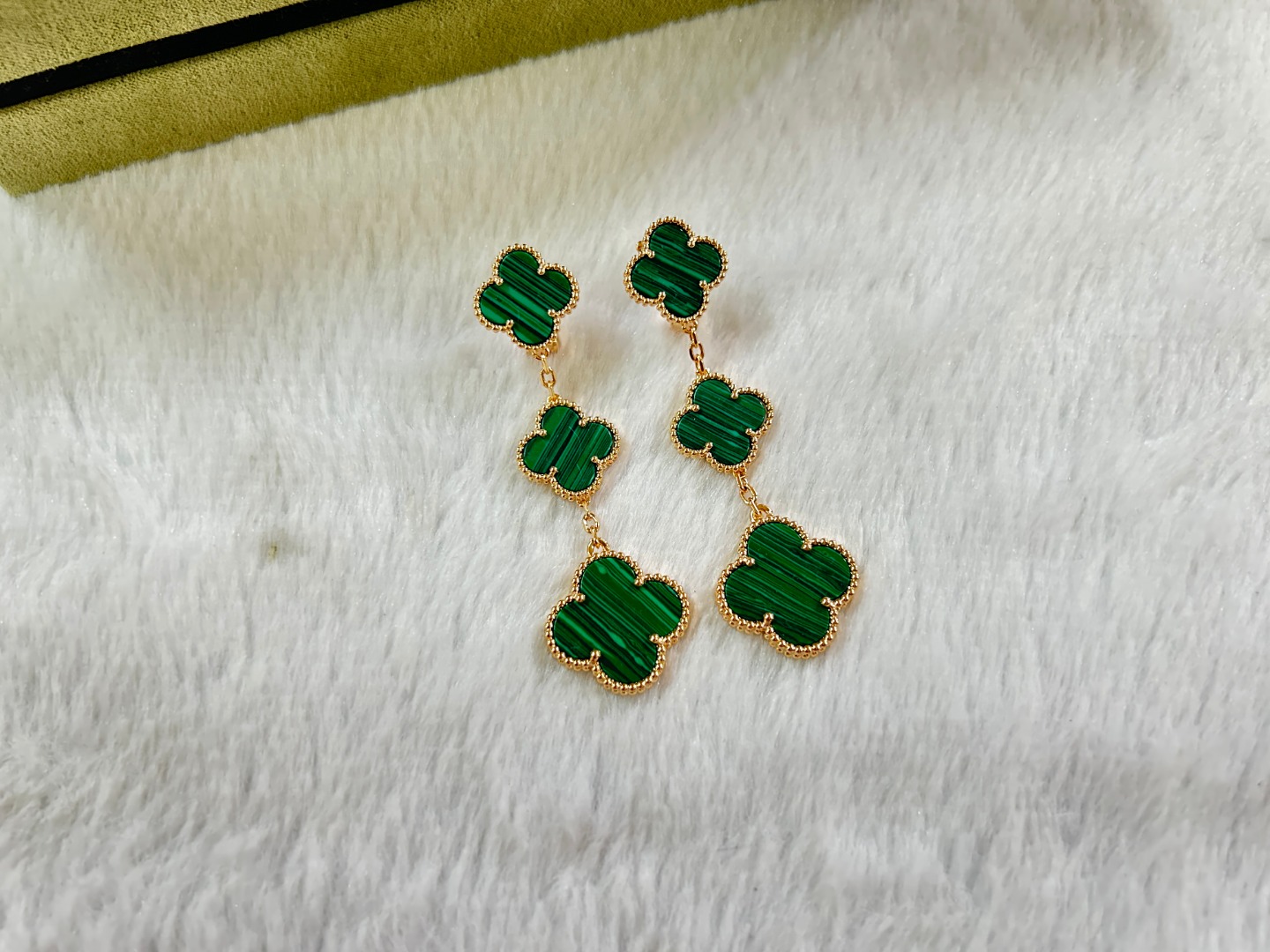 Van Cleef & Arpels Malachite Four-Leaf Clover Earrings