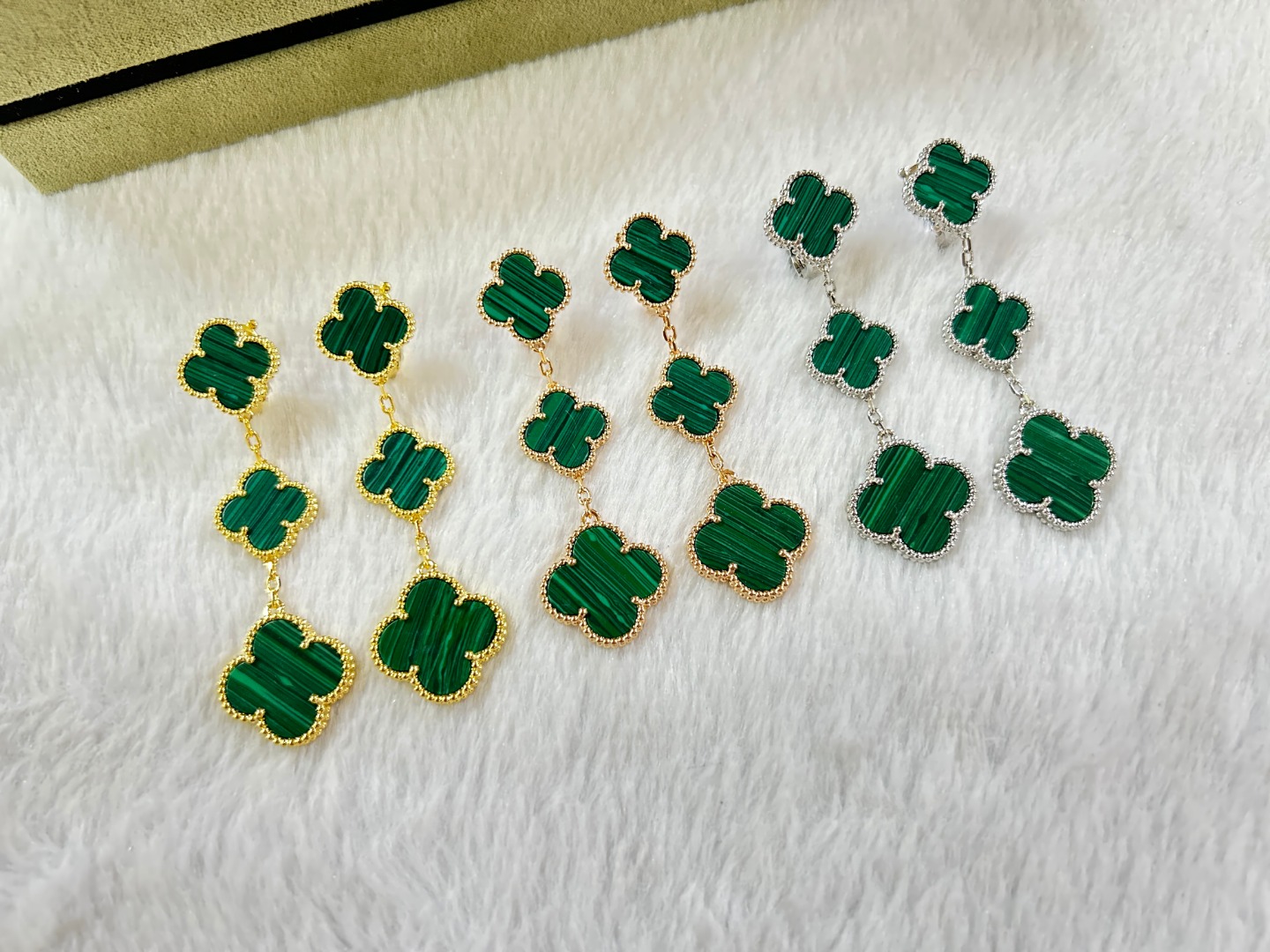 Van Cleef & Arpels Malachite Four-Leaf Clover Earrings