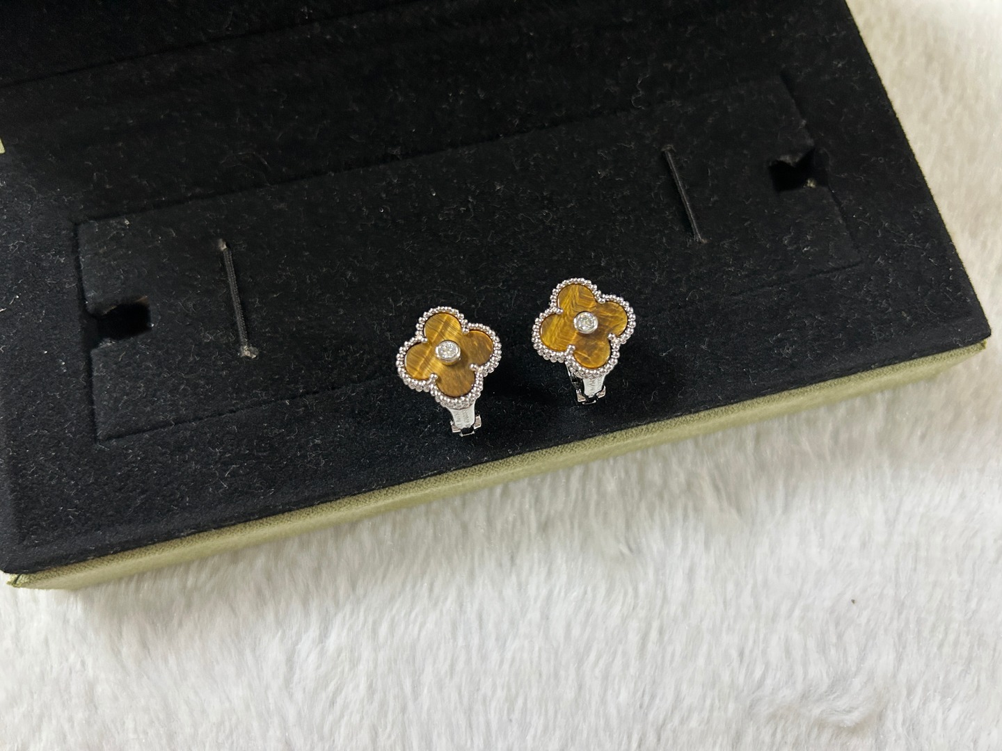 Van Cleef & Arpels Tiger's Eye Clover Earrings