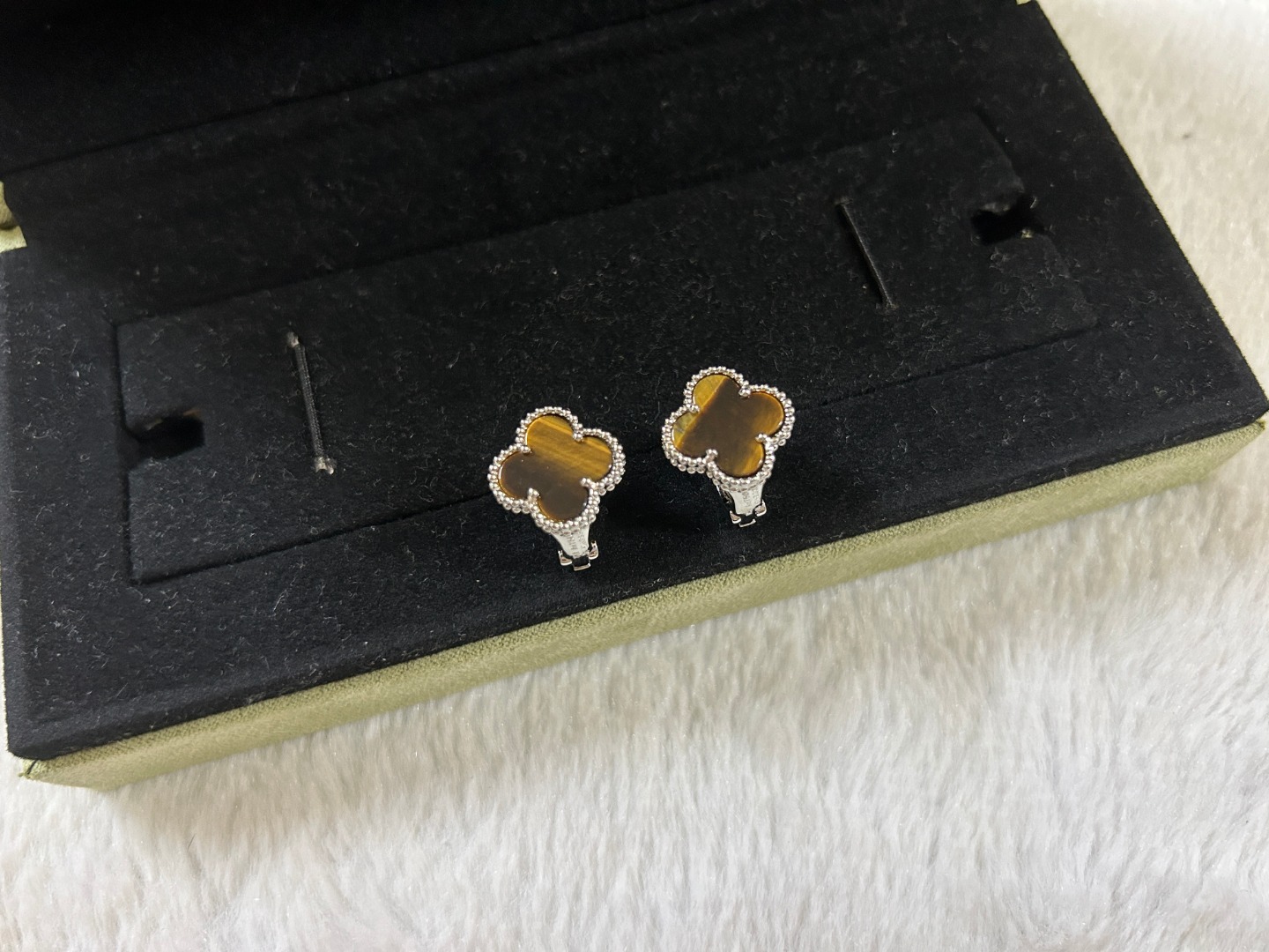 Van Cleef & Arpels Tiger's Eye Clover Earrings