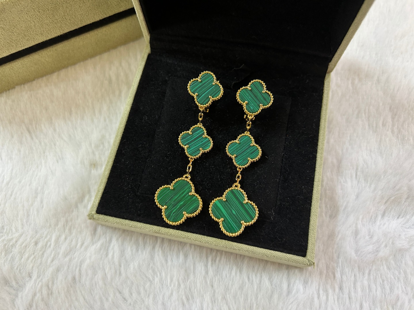 Van Cleef & Arpels Malachite Four-Leaf Clover Earrings