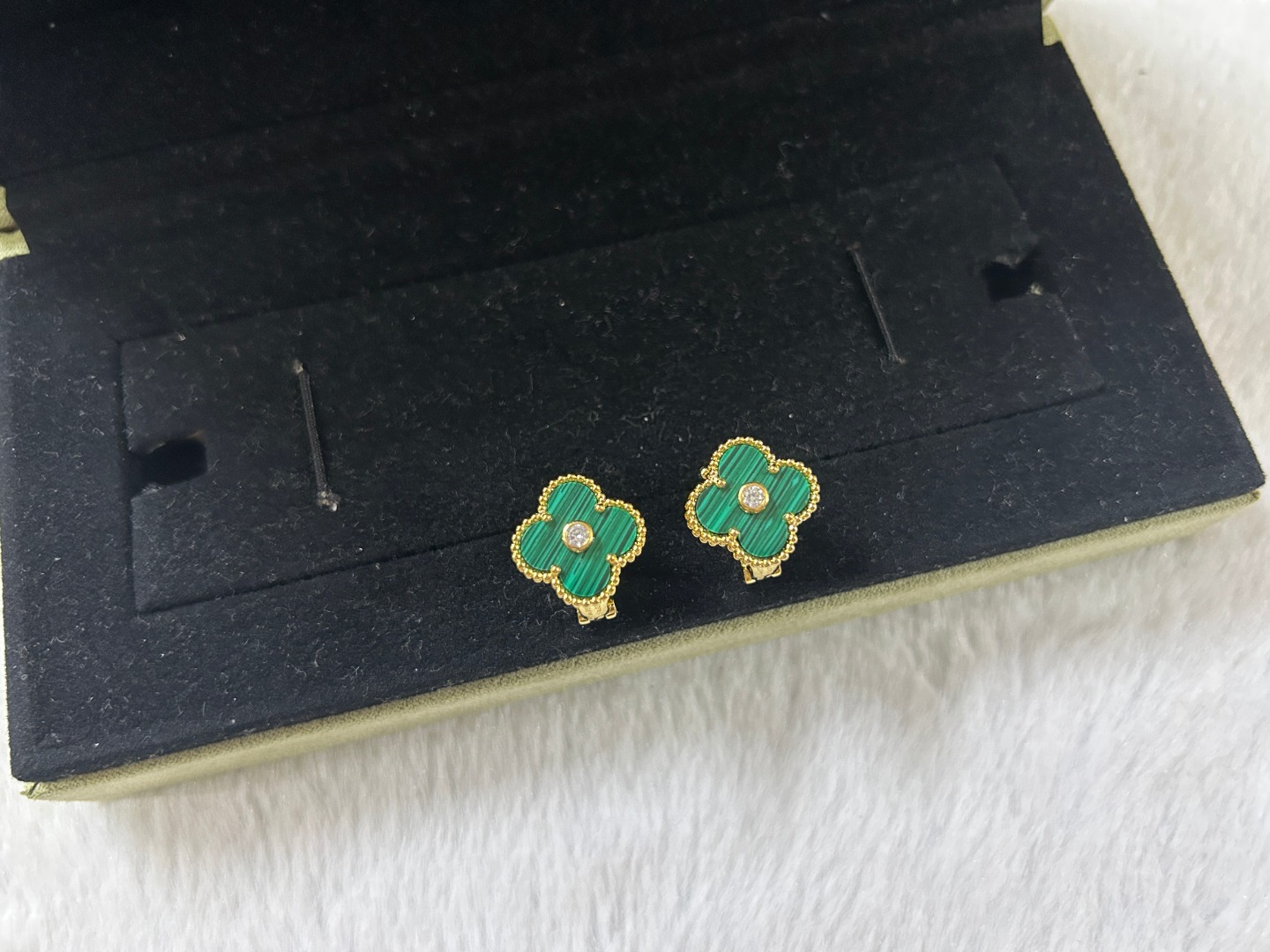 Van Cleef & Arpels Malachite Four-Leaf Clover Earrings