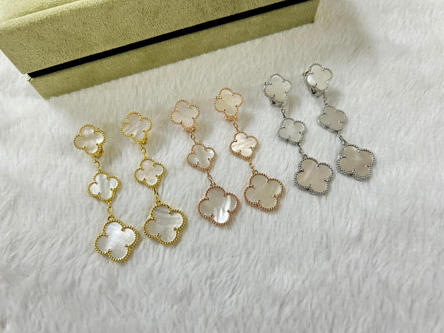 Van Cleef & Arpels White Mother-of-Pearl Four-Leaf Clover Earrings