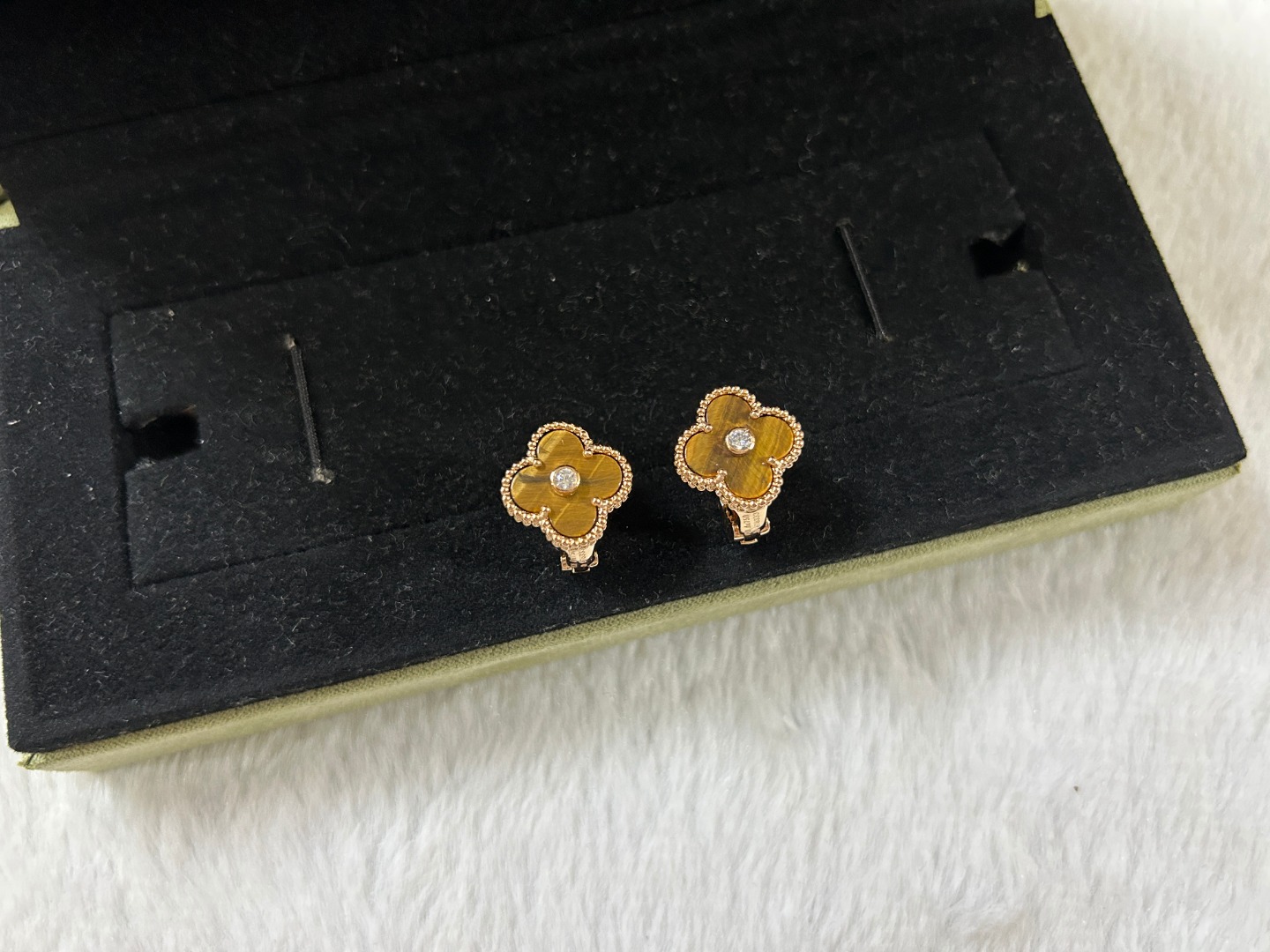 Van Cleef & Arpels Tiger's Eye Clover Earrings