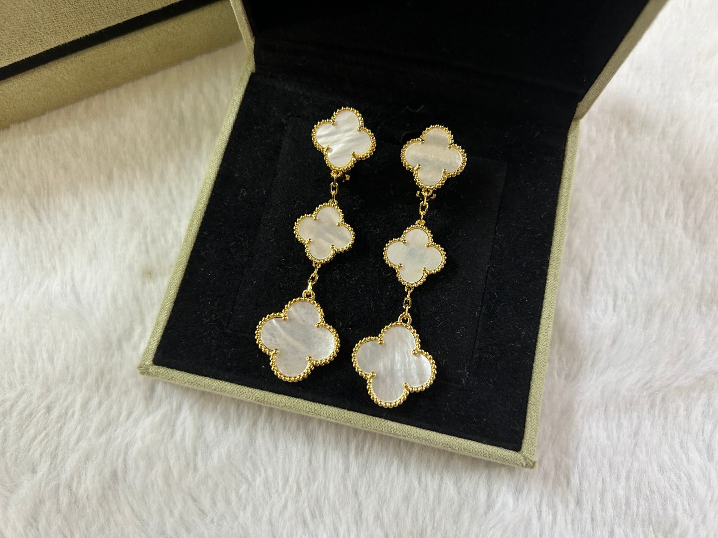 Van Cleef & Arpels White Mother-of-Pearl Four-Leaf Clover Earrings