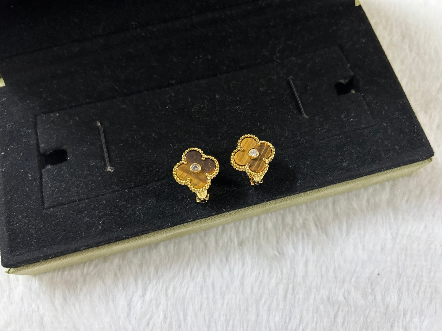 Van Cleef & Arpels Tiger's Eye Clover Earrings