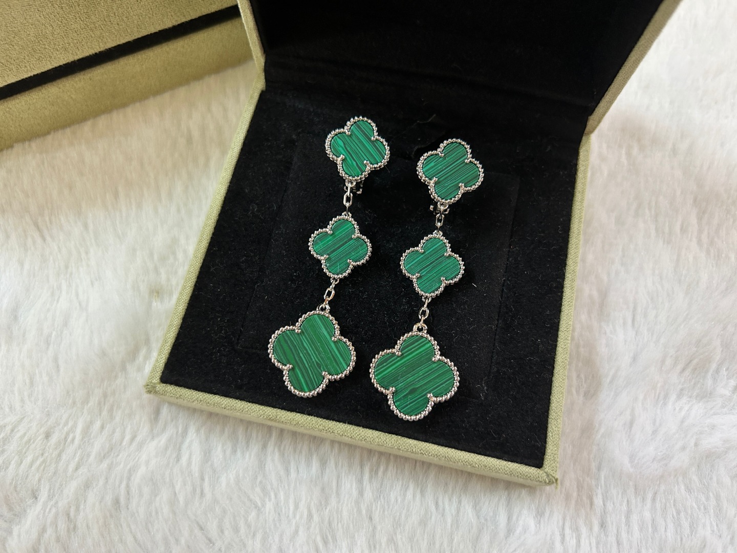 Van Cleef & Arpels Malachite Four-Leaf Clover Earrings