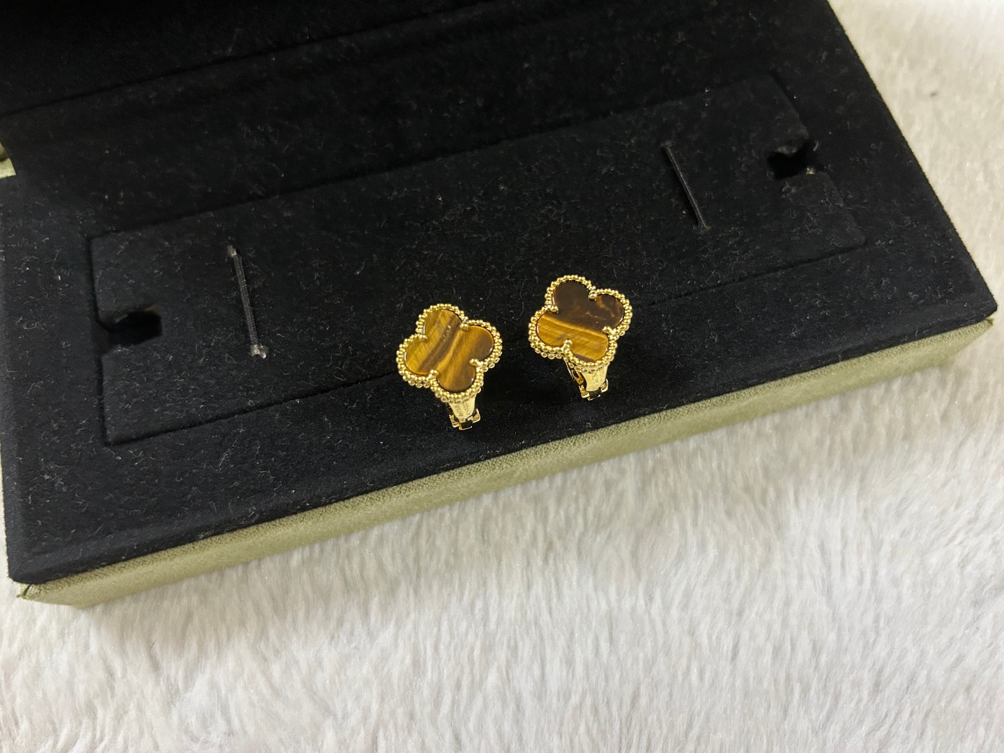 Van Cleef & Arpels Tiger's Eye Clover Earrings