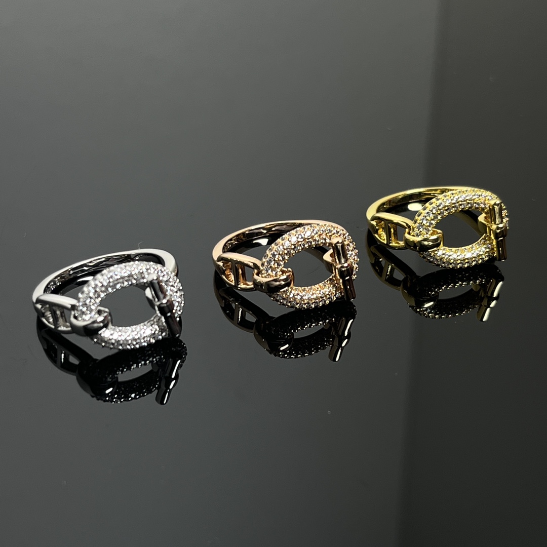 Hermes Ring New glossy 8-figure full diamond Q-shaped pig nose ring
