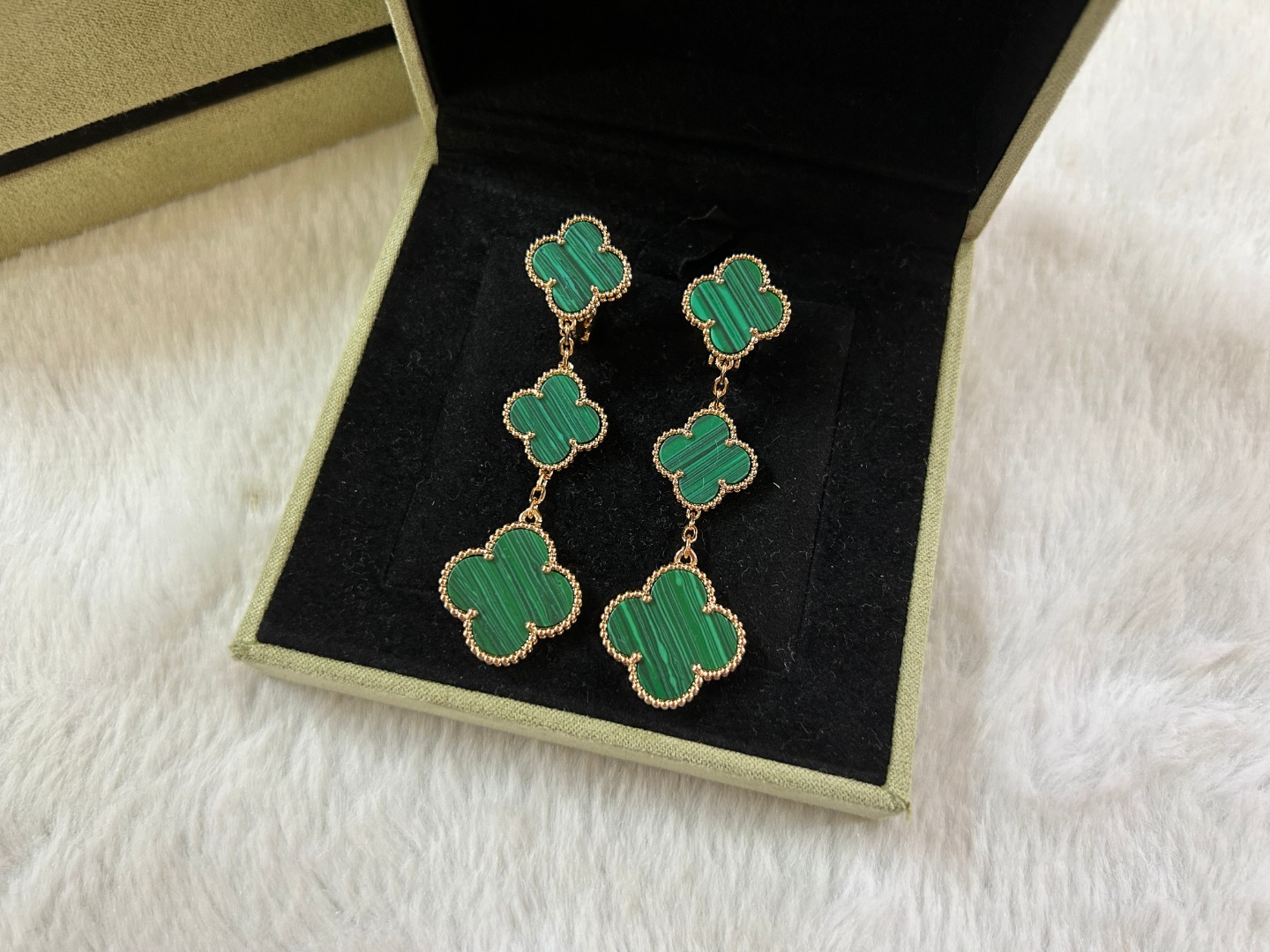 Van Cleef & Arpels Malachite Four-Leaf Clover Earrings