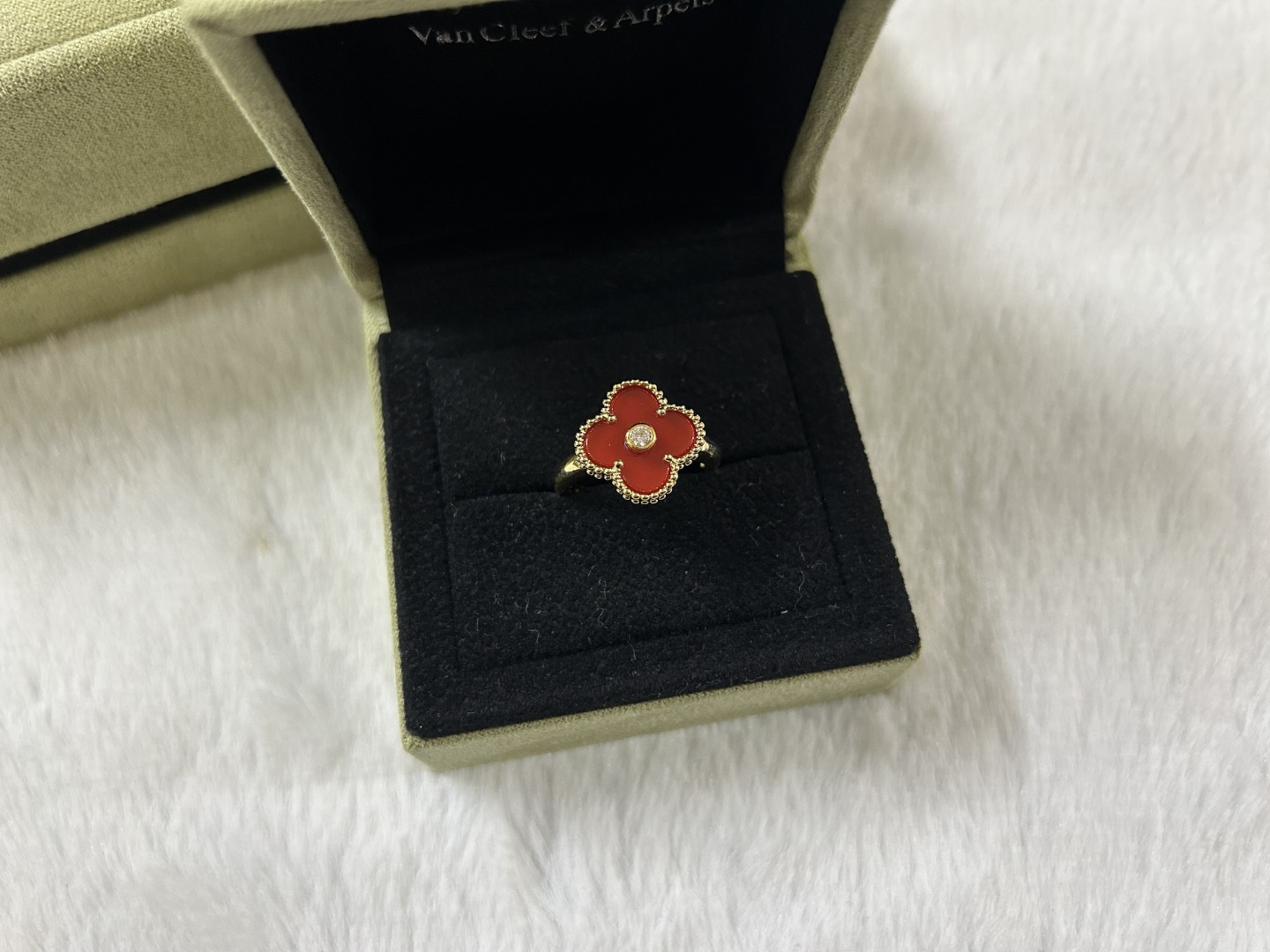 Van Cleef & Arpels carnelian four-leaf clover ring