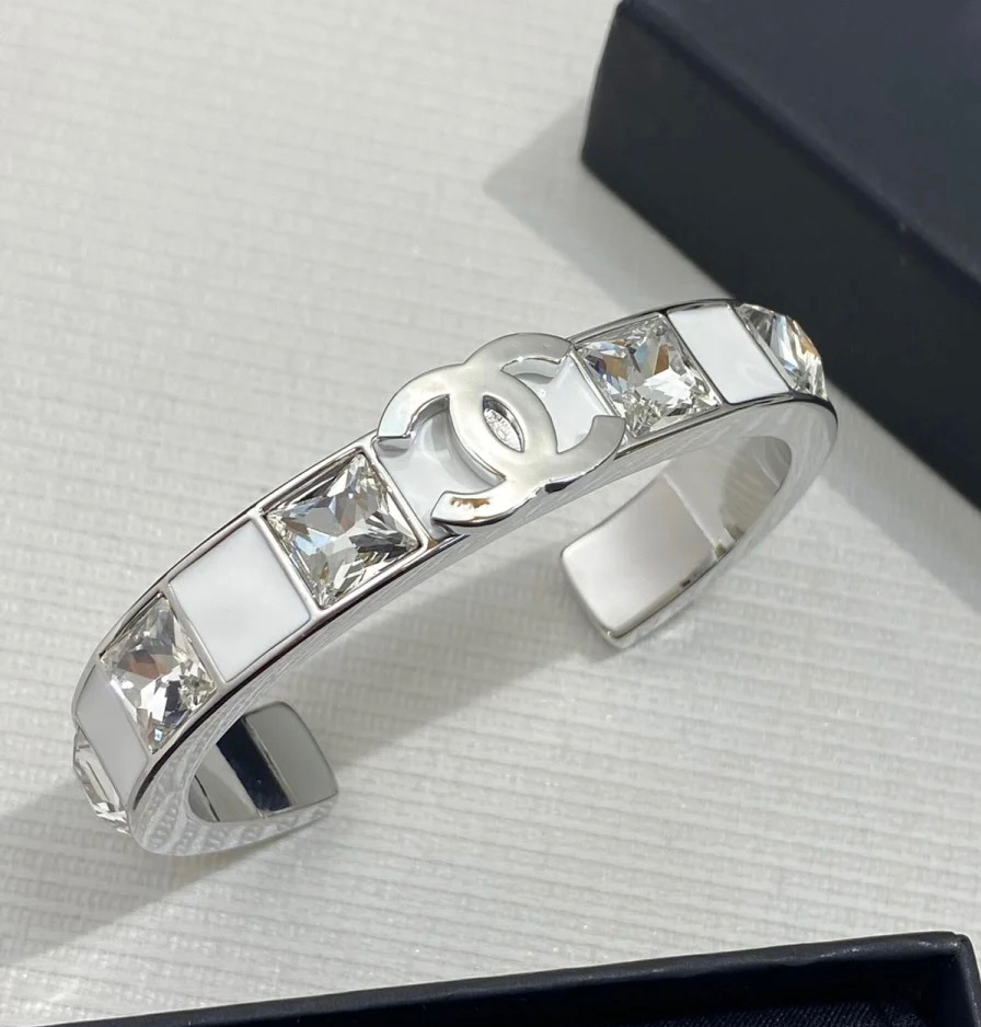 Chanel's new white enamel silver diamond cuff bracelet