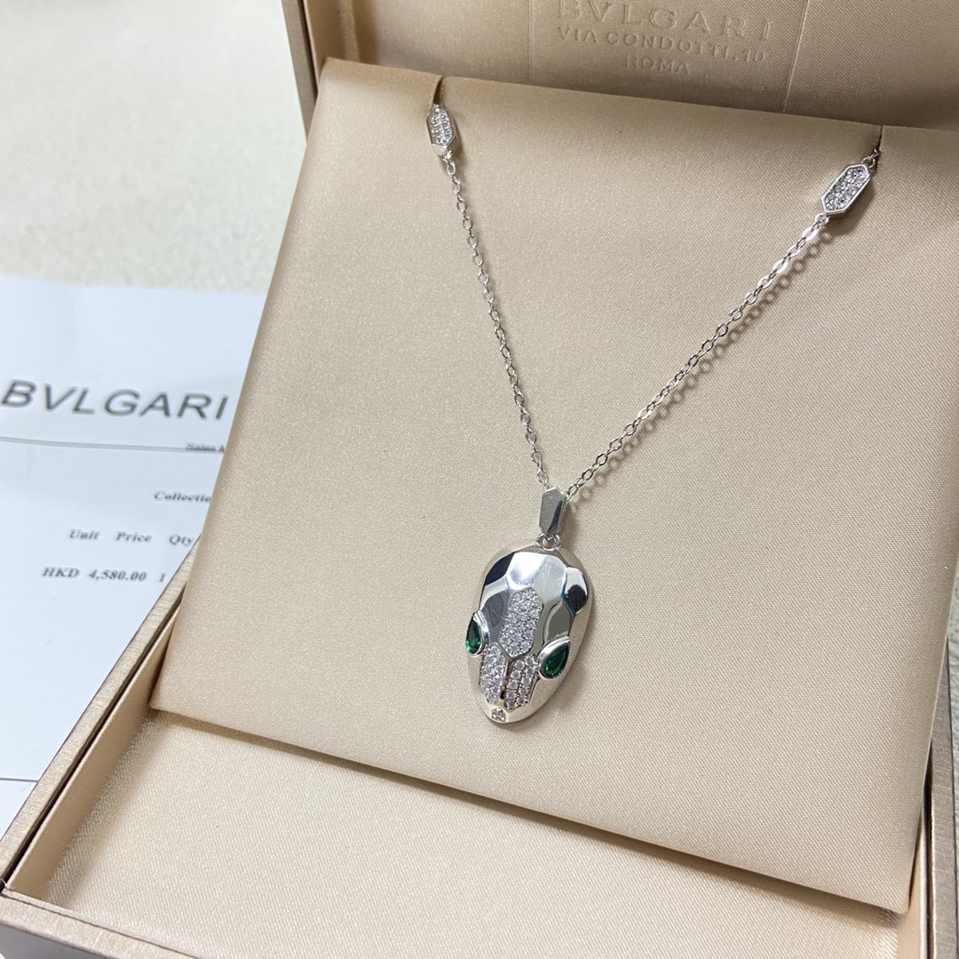 Bulgari necklace Prissed half-diamond snake head necklace