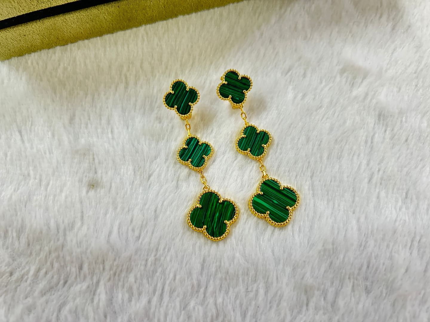Van Cleef & Arpels Malachite Four-Leaf Clover Earrings