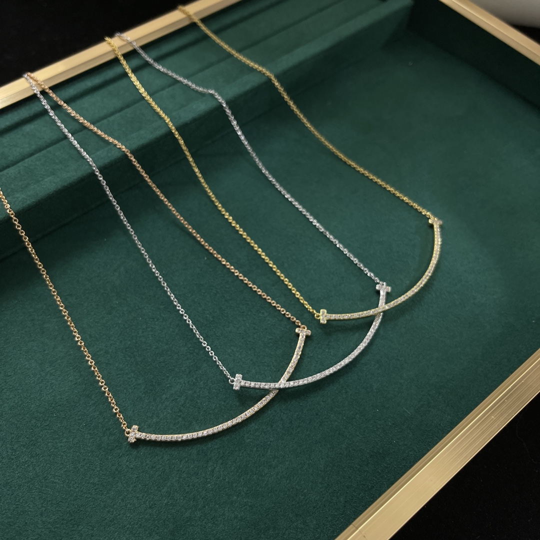 Tiffany Necklace New Classic Large Diamond-Encrusted Smiley Face Necklace