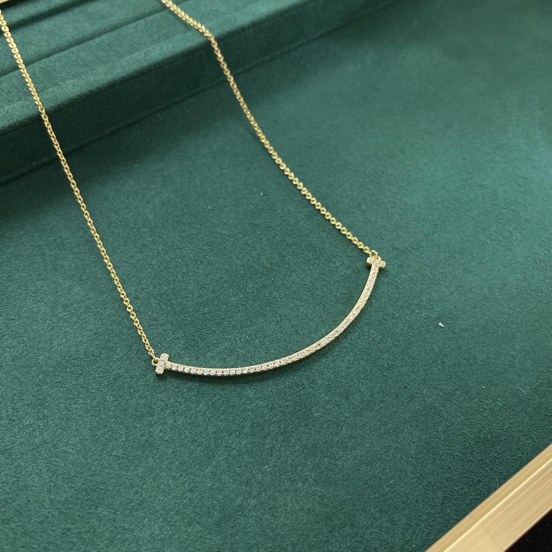 Tiffany Necklace New Classic Large Diamond-Encrusted Smiley Face Necklace