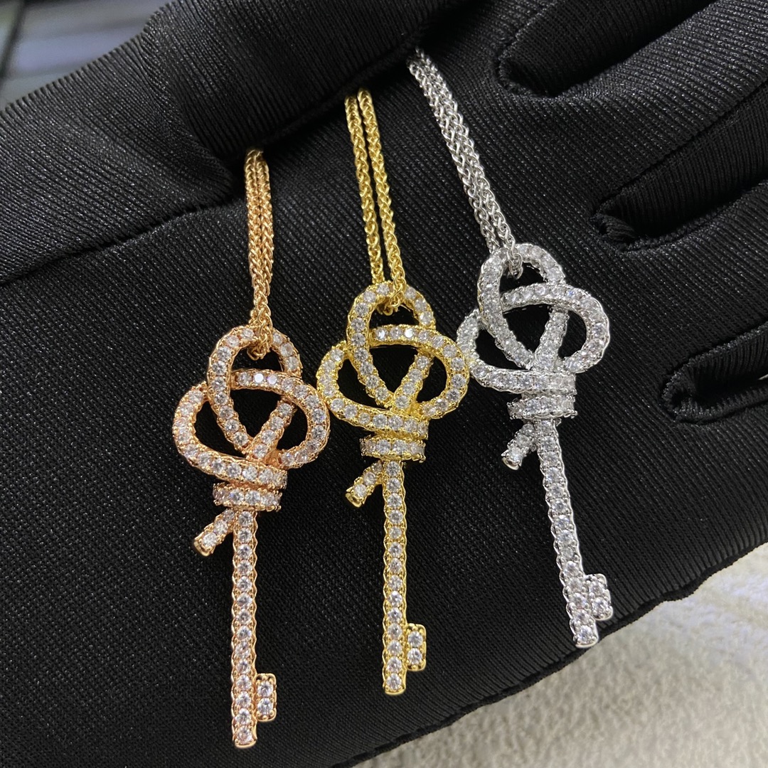 Tiffany necklace New braided rope knotted diamond key necklace