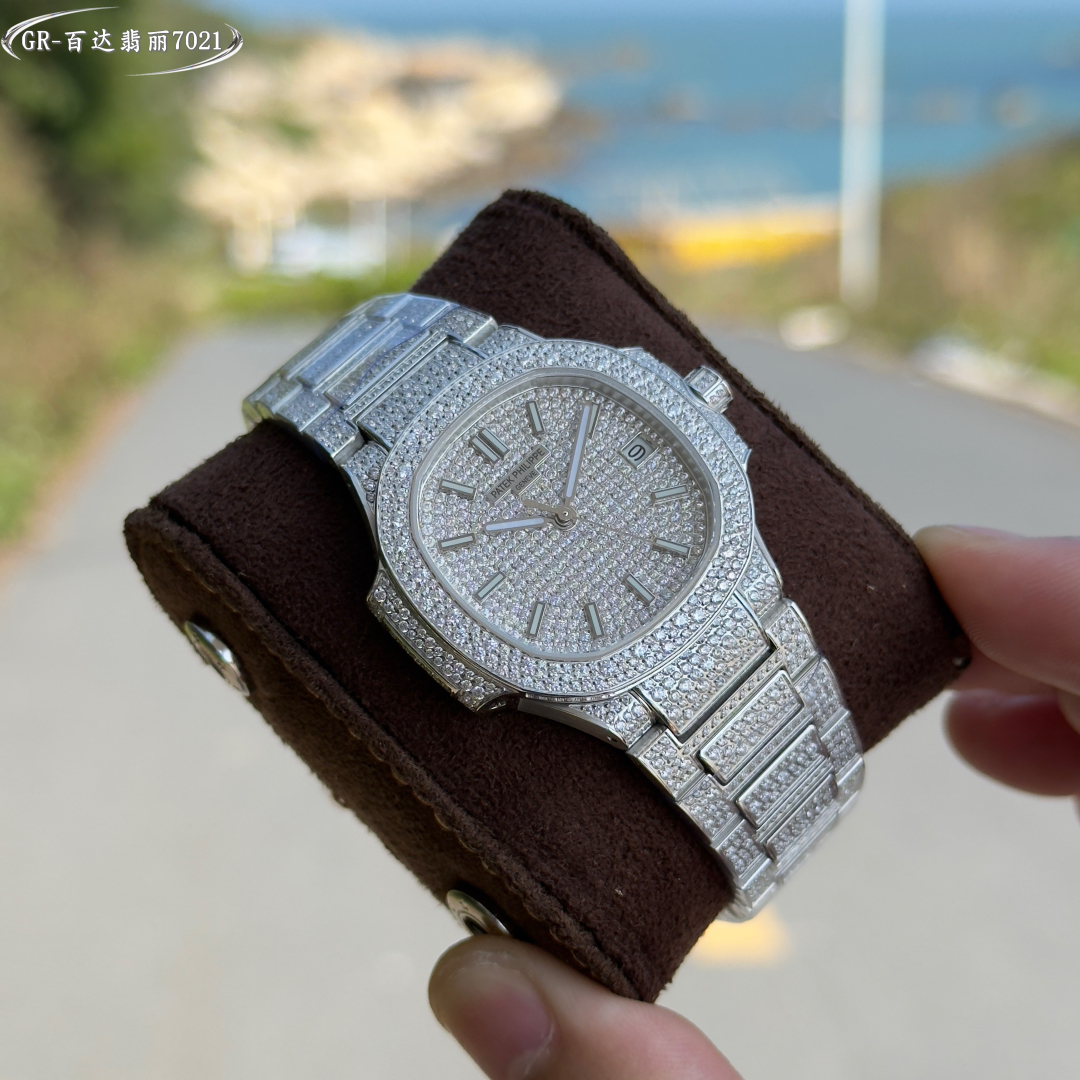 A classic timepiece, the Patek Philippe Women's Nautilus 7021 Full Diamond Limited Edition