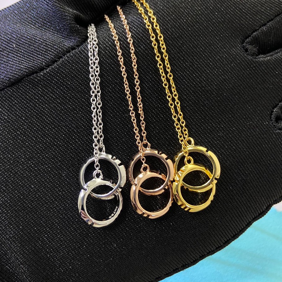 Tiffany necklace New Roman numeral double ring necklace rose gold, yellow gold, white gold