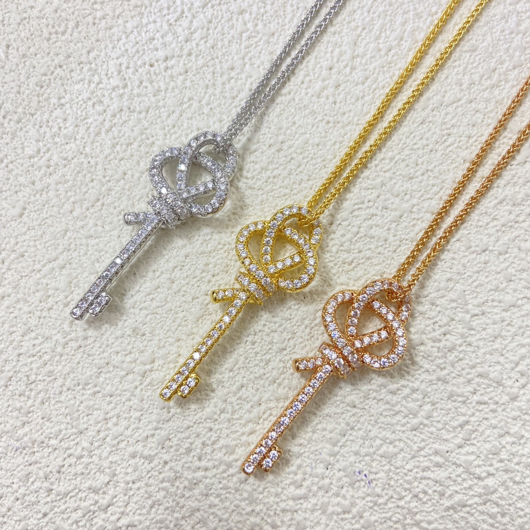 Tiffany necklace New braided rope knotted diamond key necklace
