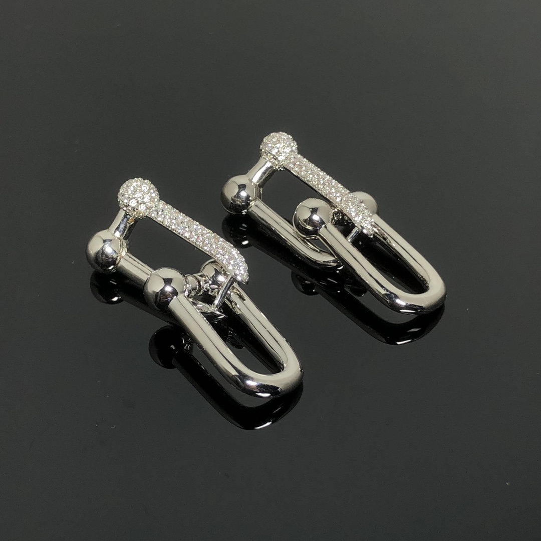 Tiffany earrings new half diamond double U ear hanger