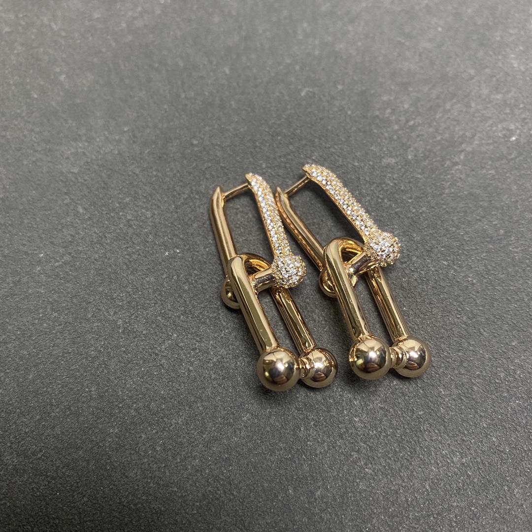 Tiffany earrings new half diamond double U ear hanger