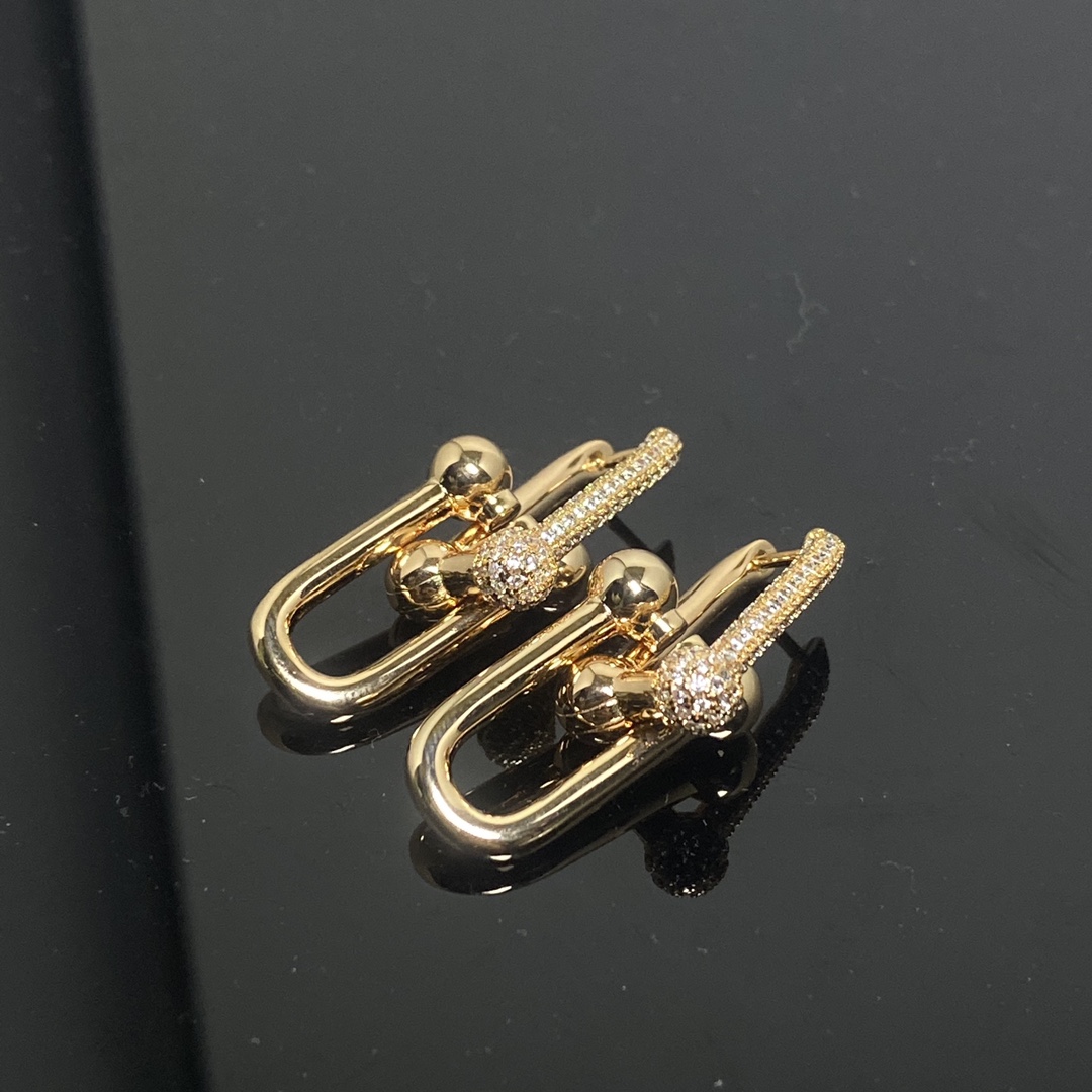 Tiffany earrings new half diamond double U ear hanger