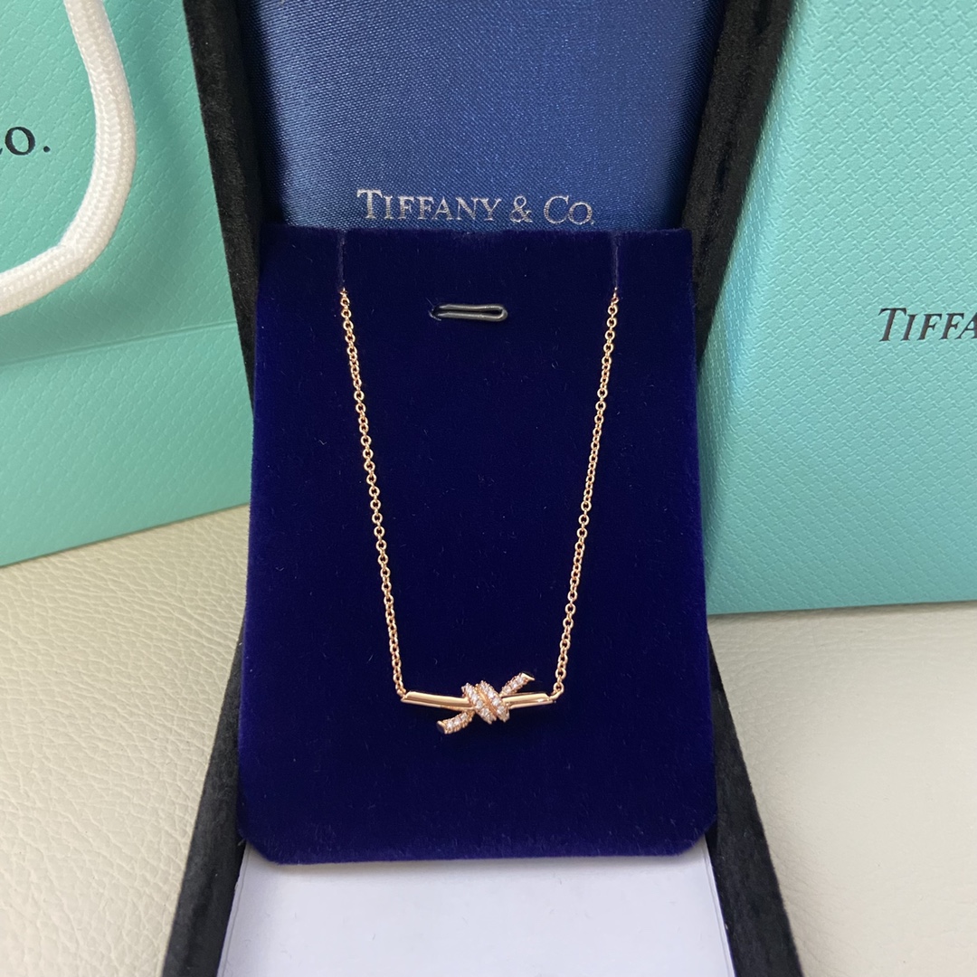 Tiffany necklace New mini half-diamond twisted rope kink necklace