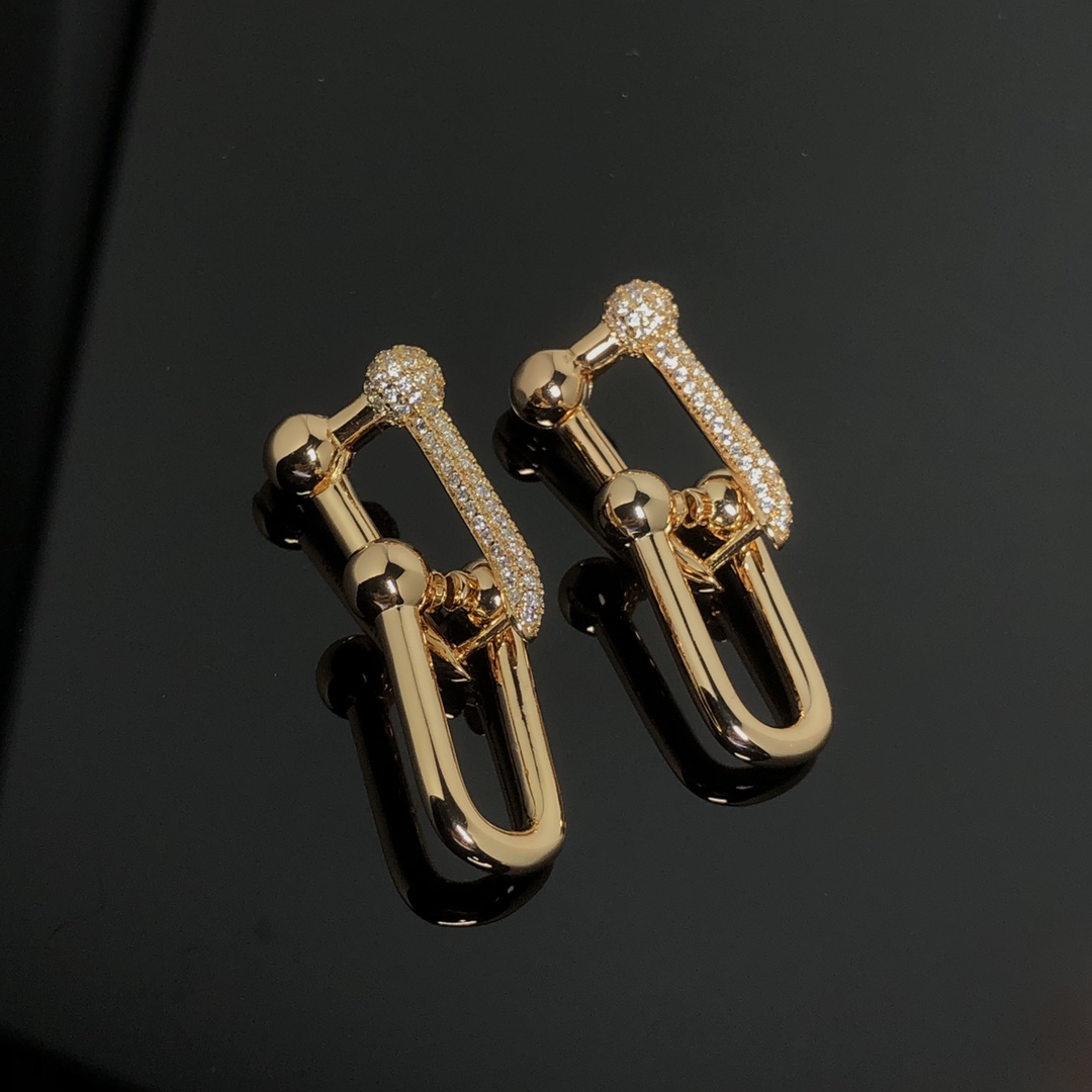 Tiffany earrings new half diamond double U ear hanger