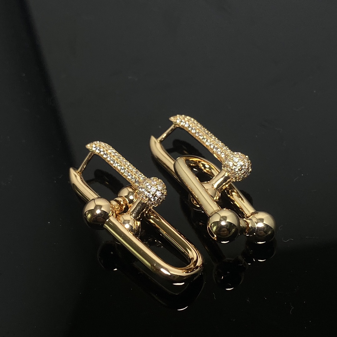 Tiffany earrings new half diamond double U ear hanger