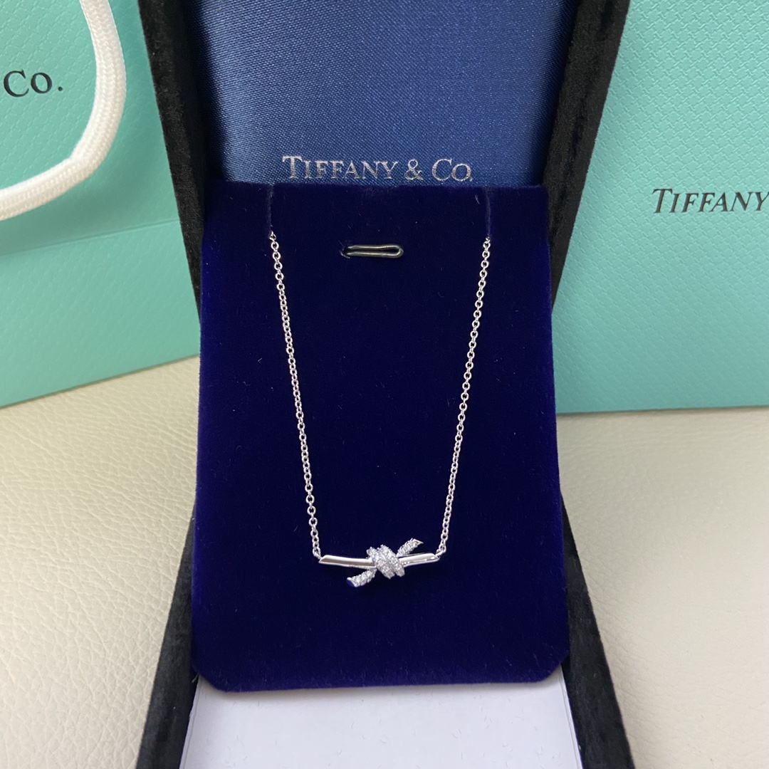 Tiffany necklace New mini half-diamond twisted rope kink necklace