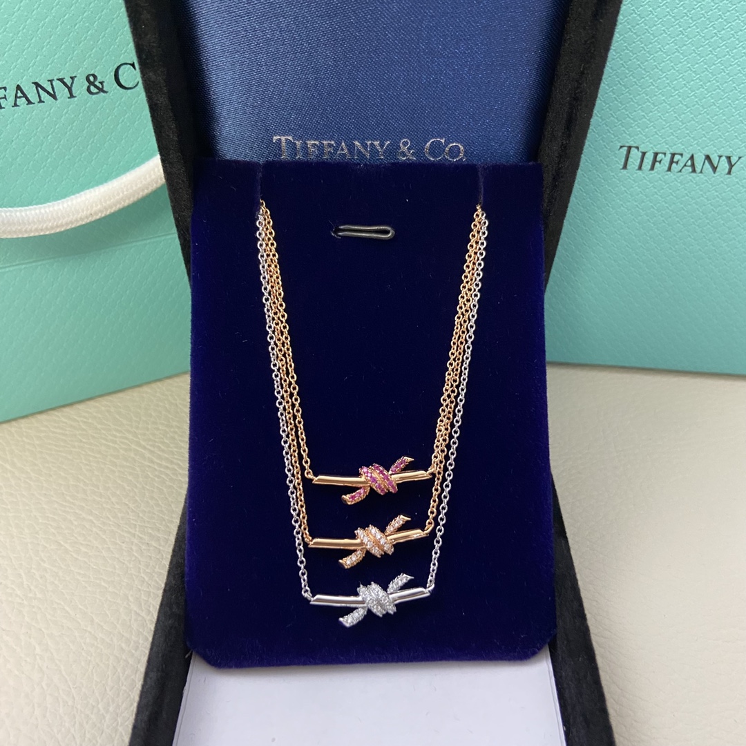 Tiffany necklace New mini half-diamond twisted rope kink necklace