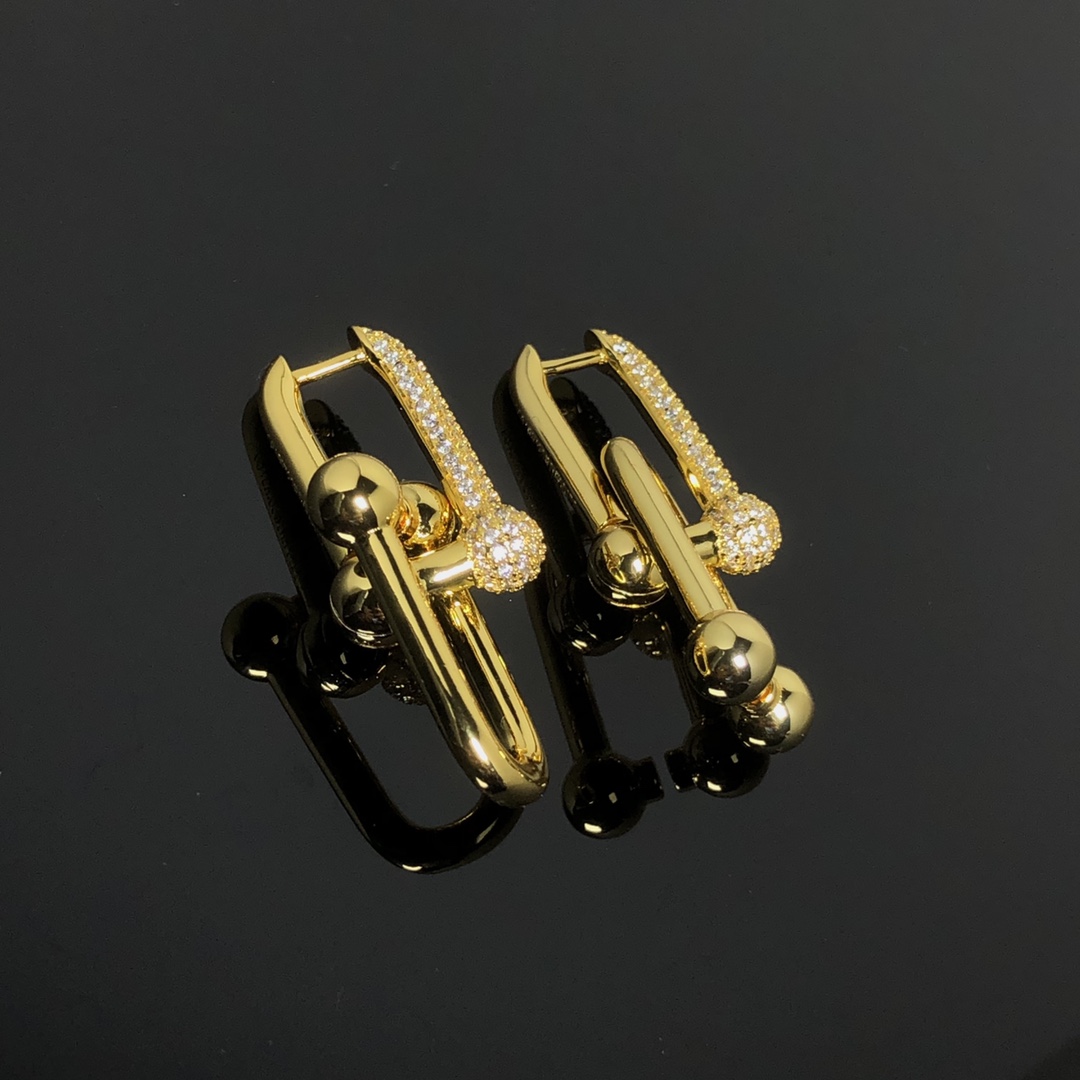 Tiffany earrings new half diamond double U ear hanger