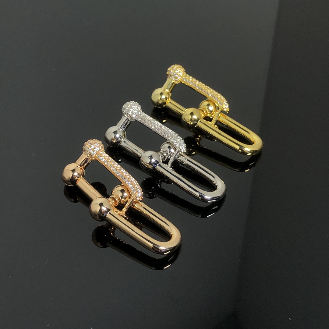 Tiffany earrings new half diamond double U ear hanger