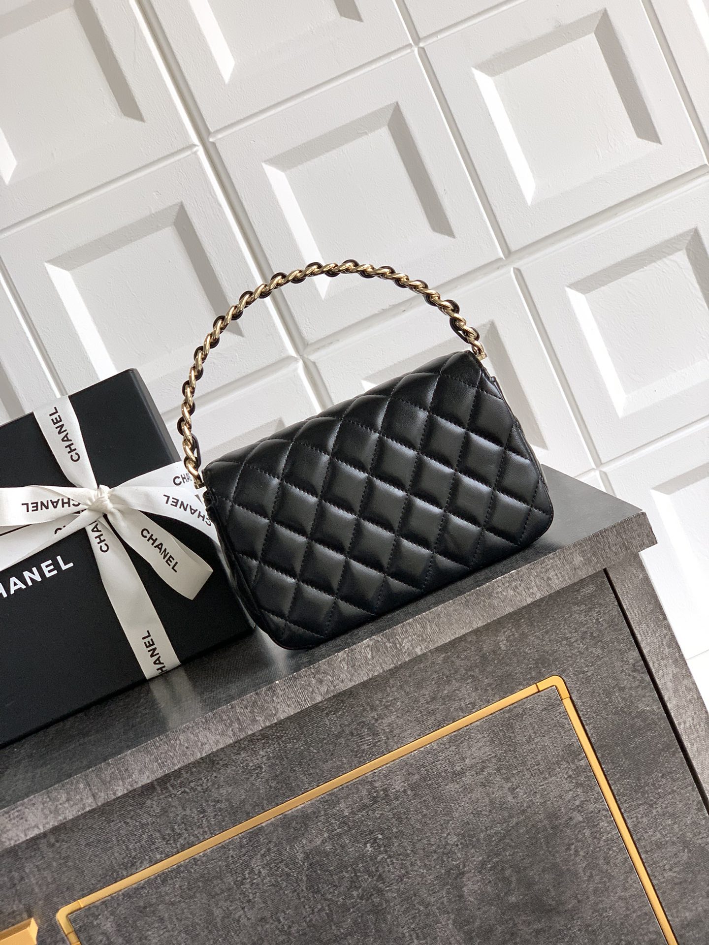 🐑 Sheepskin Black CHANEL 25P 🚩🚩🚩 Hidden Edition Handheld Evening Bag