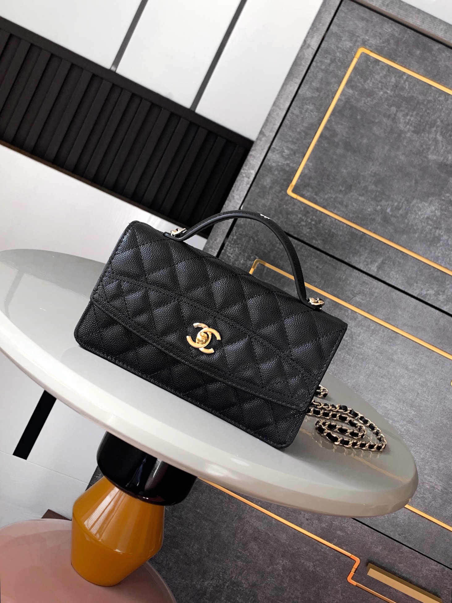 • 25C CHANEL Letter Handle Accordion Bag