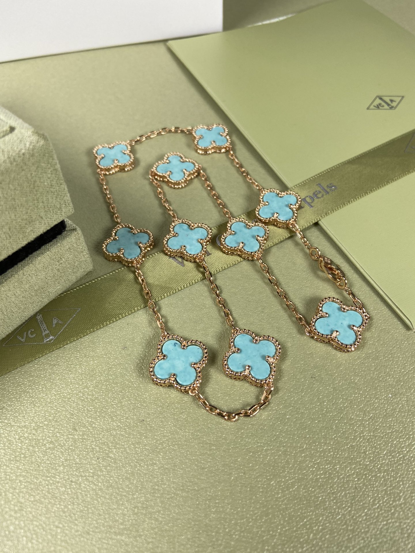 Van Cleef & Arpels Necklace VCA 10-Flower Mint Green Diamond Necklace Platinum, Yellow Gold, Rose Gold