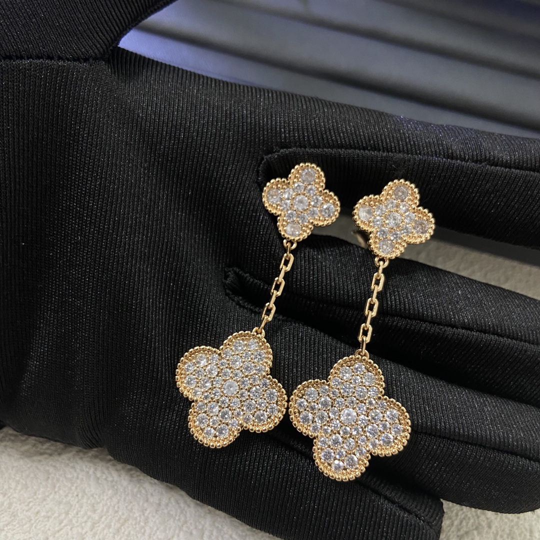 Van Cleef & Arpels Earrings New 2-Flower Full Diamond Earrings