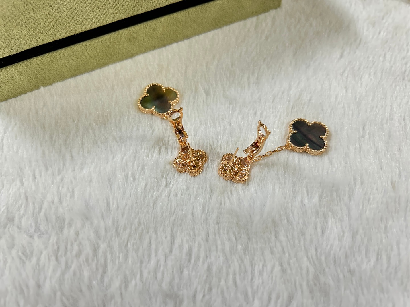 VCA Van Cleef & Arpels 2-Flower Grey Mother-of-Pearl Diamond Earrings