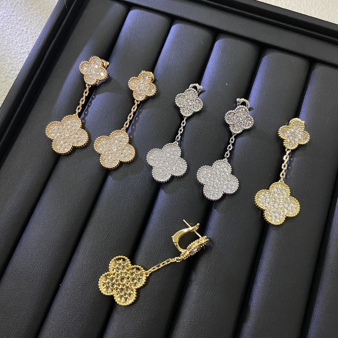 Van Cleef & Arpels Earrings New 2-Flower Full Diamond Earrings